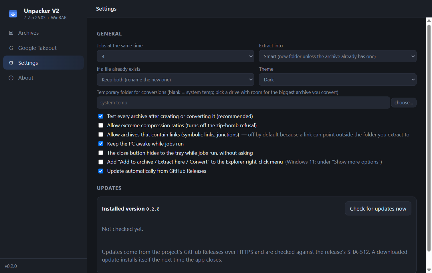 Settings dialog